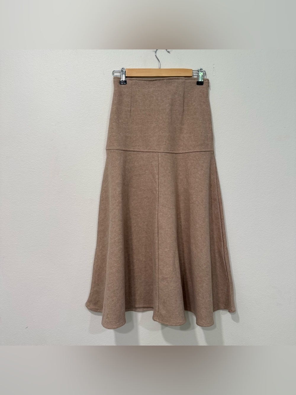 OGL Heather Oatmeal Beige Cashsoft Flared Maxi Skirt XS - Picture 6 of 7